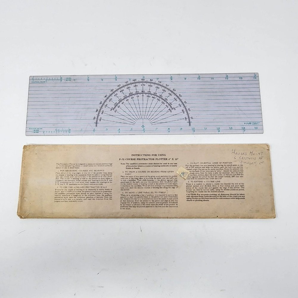 Vintage P-72 Navigational Course Protractor Plotter‎ Navigation Tool 4"X 15"